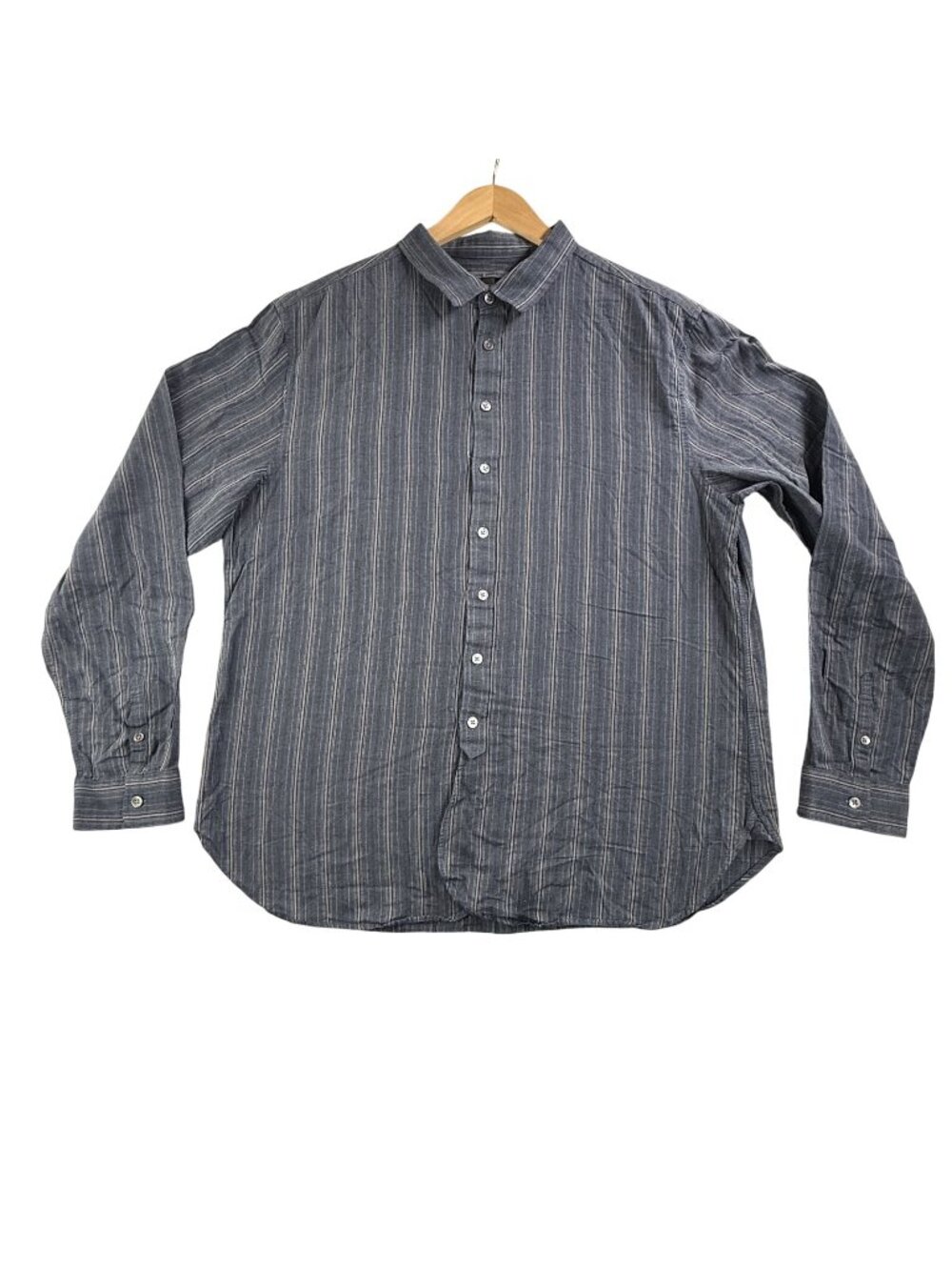 John Varvatos Shirt Mens 2XL Blue Striped Button Up Long Sleeve Cotton Casual